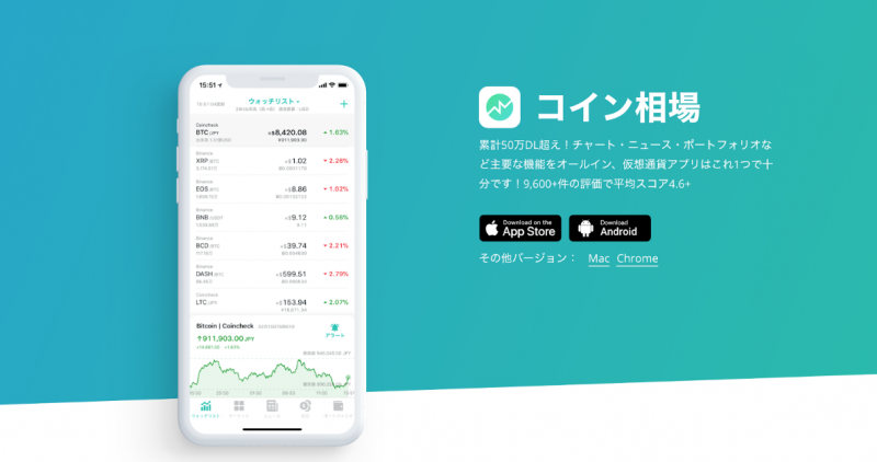 仮想通貨アプリ「コイン相場」が送金手数料無料のウォレット機能をリリース