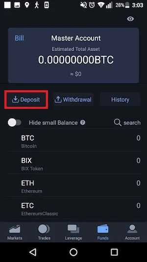 Bibox アプリ 入金