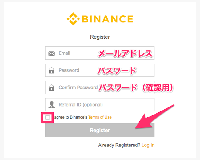 Binance　口座開設