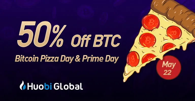 Huobiがビットコイン・ピザの日に合わせてBTCを50%オフで購入できるキャンペーンを開催