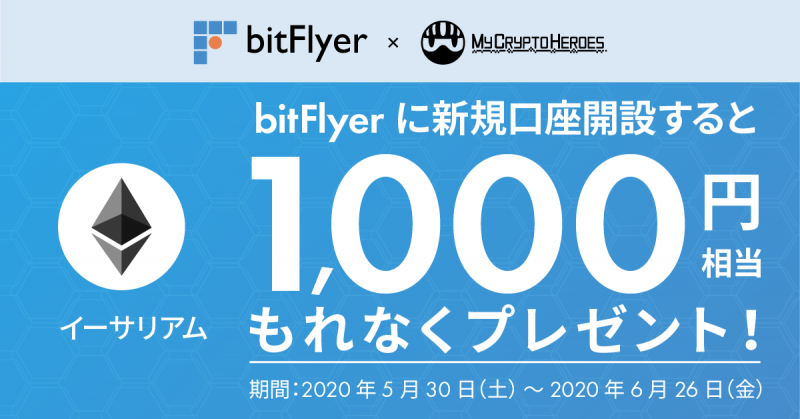 マイクリ x bitFlyerコラボ、bitFlyerの口座を新規開設すると1000円分のETHがもらえるキャンペーン！