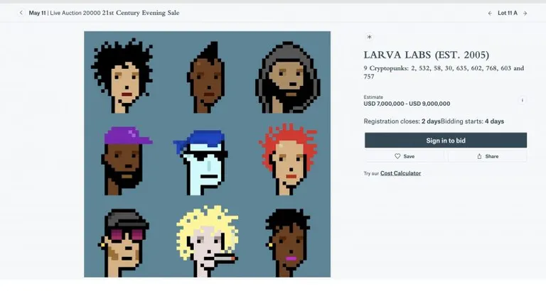 Cryptopunksが有名オークションハウスChristie’sで出品予定