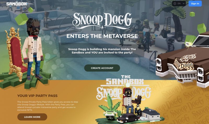 人気ラッパーSnoop Dogg氏が「The Sand Box」とコラボ。ゲーム内コンサートも開催