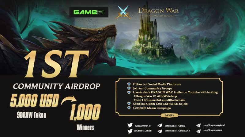 ブロックチェーンゲームDRAGON WARが第1回コミュニティエアドロップを実施