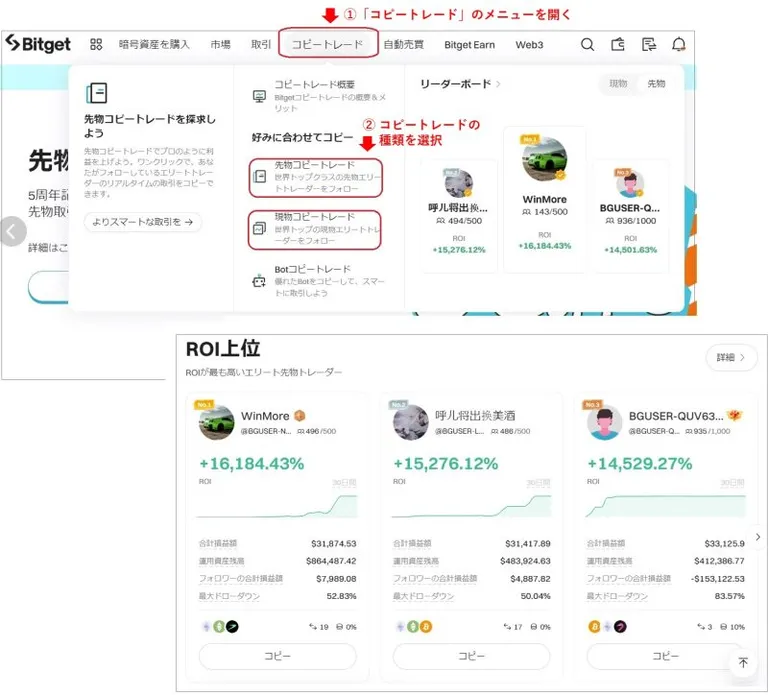 Bitgetのトレーダー情報表示