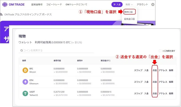 OMTradeの仮想通貨送金