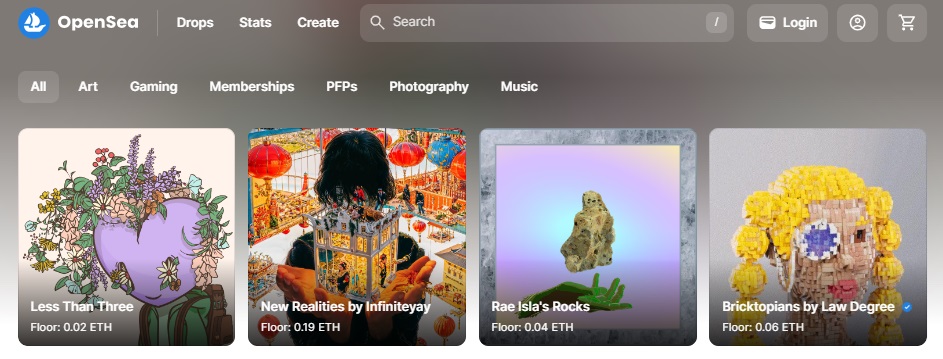OpenSeaのトップページ