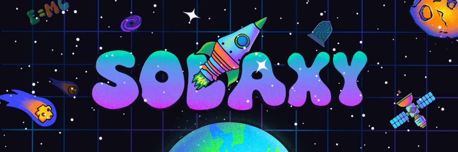 宇宙空間に浮かぶ「SOLAXY」のカラフルな文字と、ロケットや惑星、星が散りばめられたポップなイラスト。暗号資産プロジェクトの世界観を楽しく表現しているビジュアル。