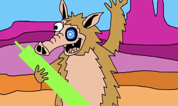 緑色の陽線を抱えて興奮するSnorter Bot風キャラクター。仮想通貨チャートの急騰を象徴するミーム的イラスト