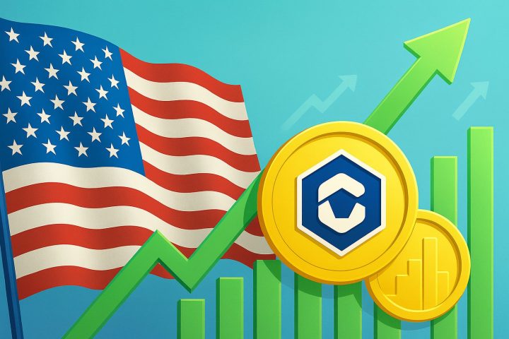 アメリカの国旗と上昇するCROトークン