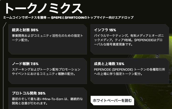 $PEPENODEのトークノミクスについて説明した画面