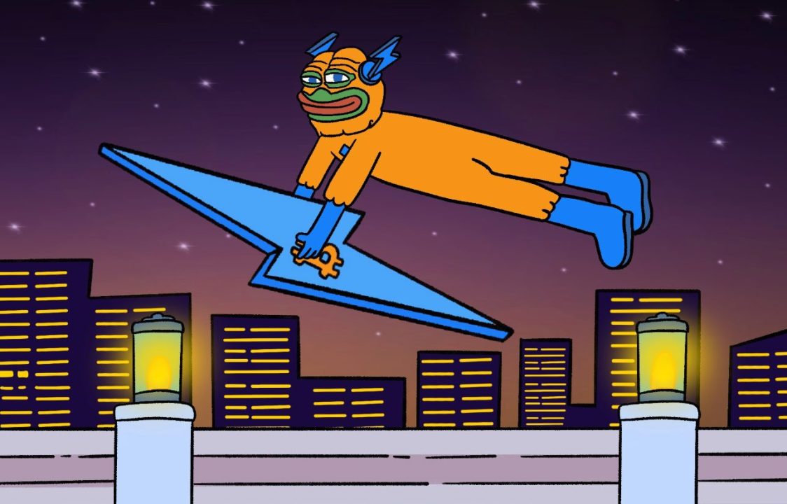 Bitcoin Hyperミームが夜空を飛んでいる様子