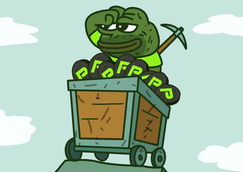 PepenodeミームがPコインをマイニングして運んでいる様子